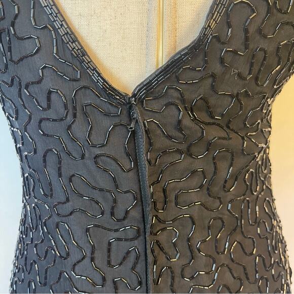 Laurence Kazar Vintage 80s Heavily Beaded Silk Cocktail Dress MP - Picture 9 of 16